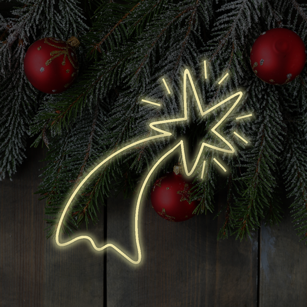 Warm white coloured neon shooting star