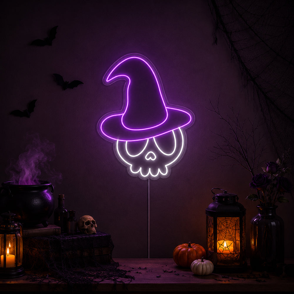 Crâne mignon - Enseigne au néon LED de décoration d'Halloween fabriquée à Londres