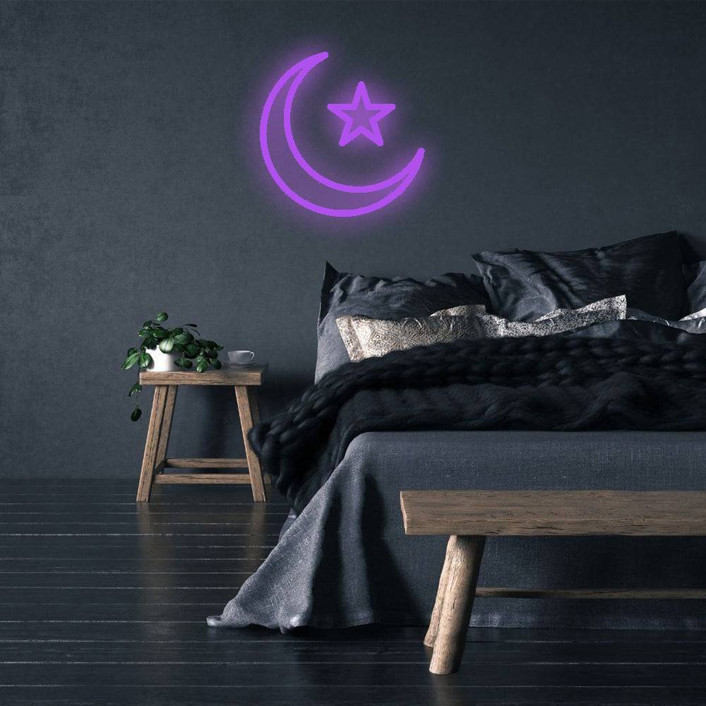 Crescent Moon and Star LED Neon Sign - Planet Neon Made in London Neon Signs - Planet Neon